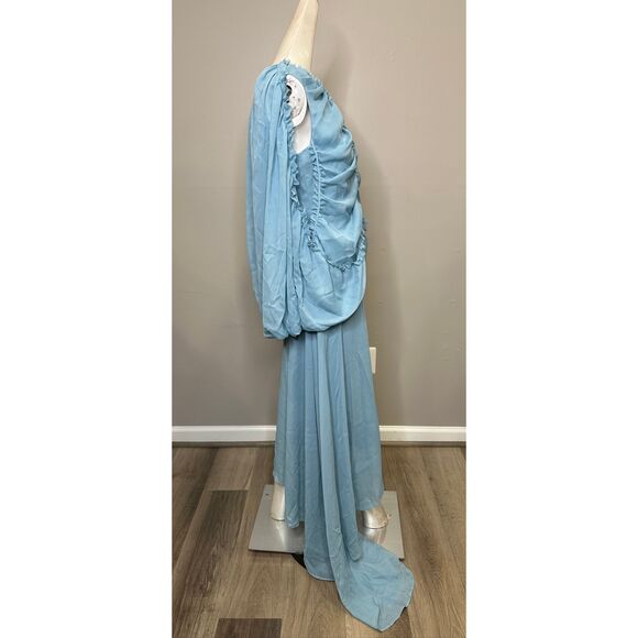 ROKH Shirred Poncho Vest Midi Dress in Smoke Blue US 0 $1026 - Picture 9 of 11